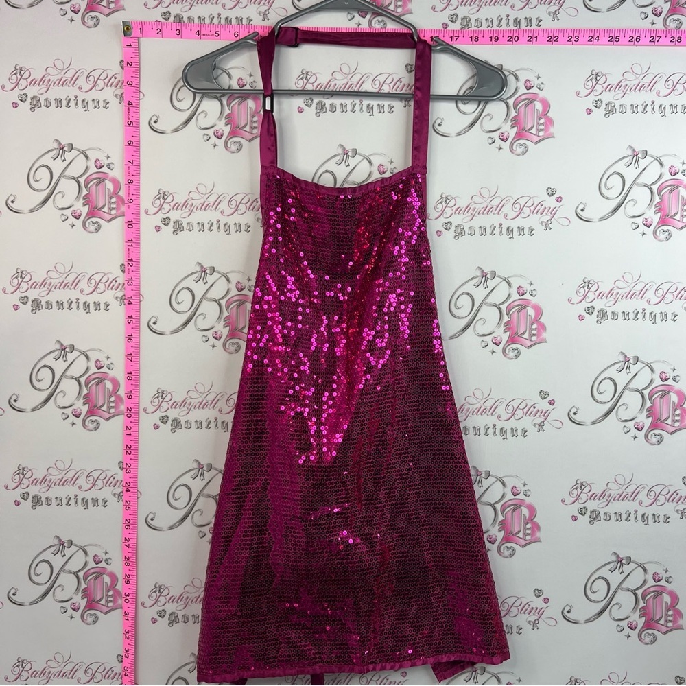 Apron cooking craft shiny sparkly embroidery Fuchsia Sequin Halter Mini Dress
